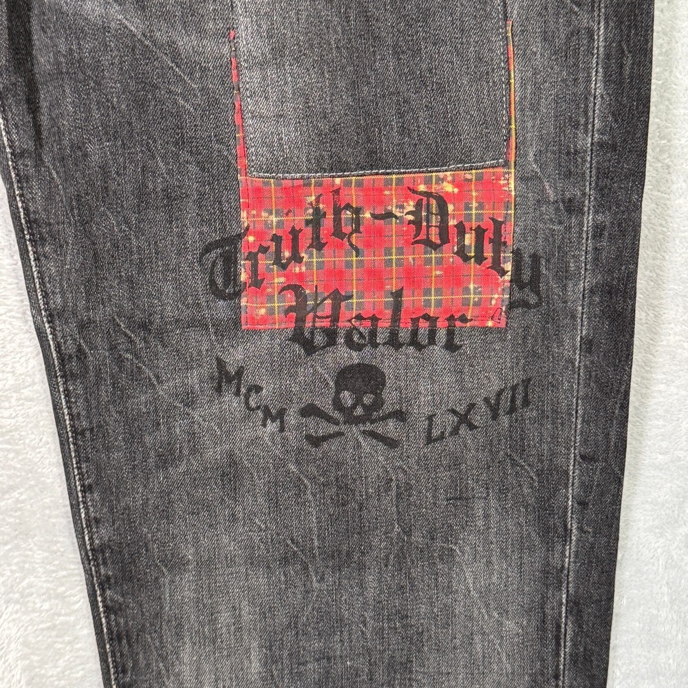 Ralph Lauren Jeans Mens 46x32 46B Black Denim Varick Graffiti Patchwork Skull - Picture 2 of 13